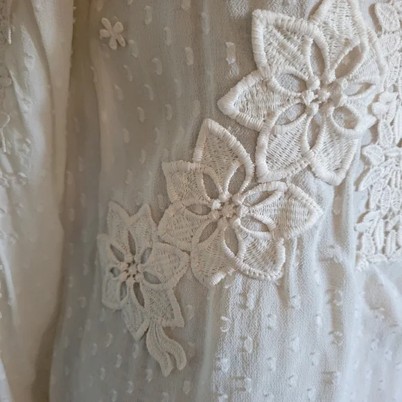 Zara Cream Ivory Swiss Dot Sheer Lace Blouse Tunic Sz M - Picture 4 of 9
